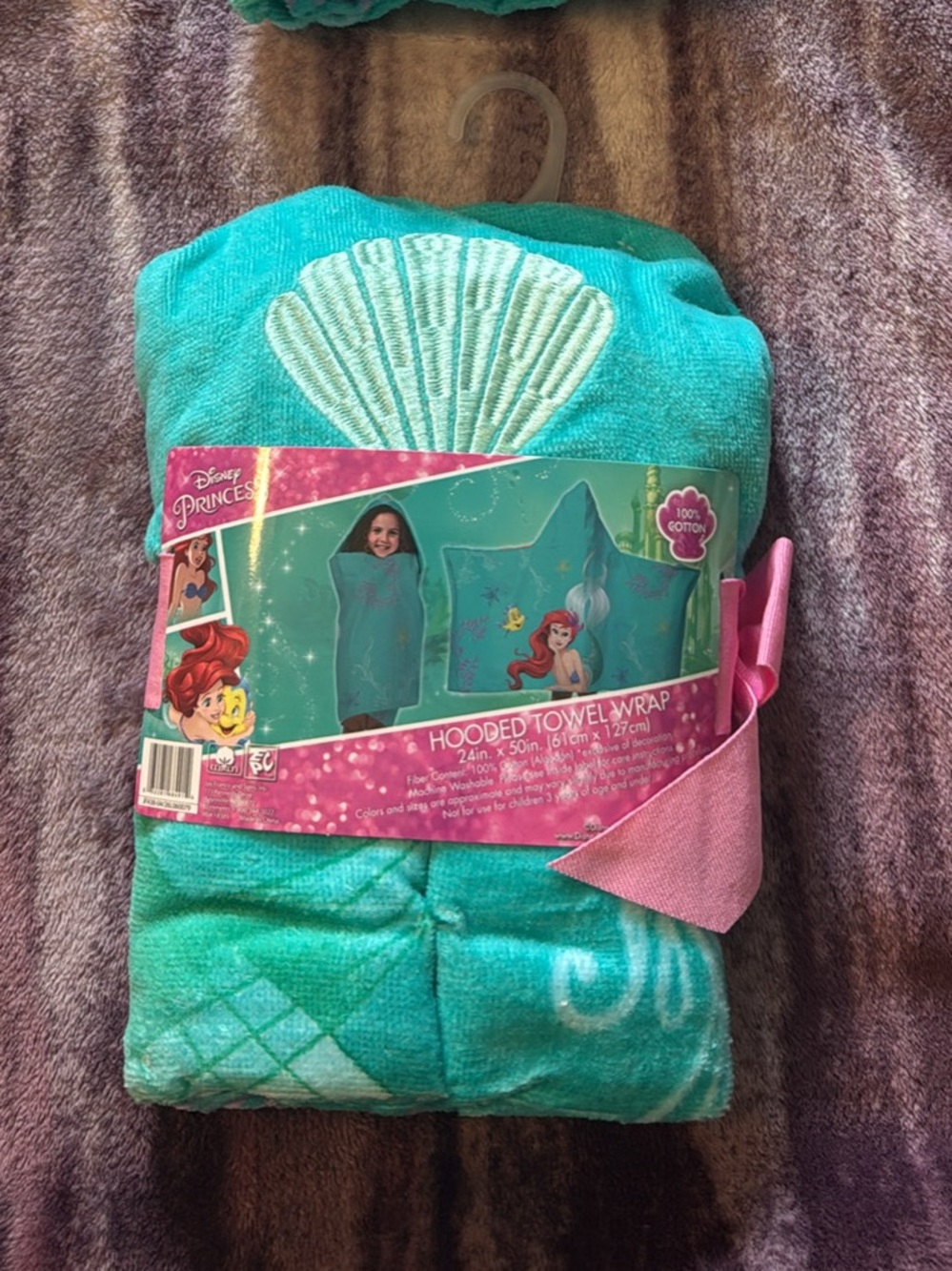 Disney Princess Ariel Hooded Towel Wrap - Teal and Pink